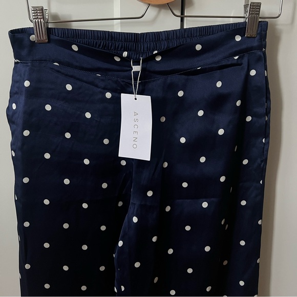 Asceno 100% Silk Navy Polka Pyjama Bottom - Trousers - Picture 2 of 6